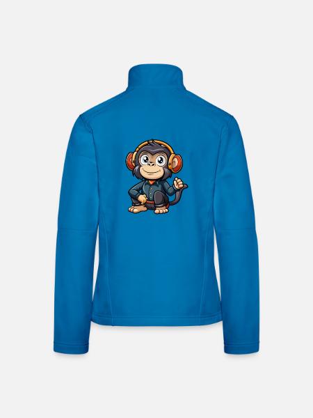 Chimpanzé drôle dessin animé personnage casque musique - Veste en tissu softshell Femme - bleu clair - Dos