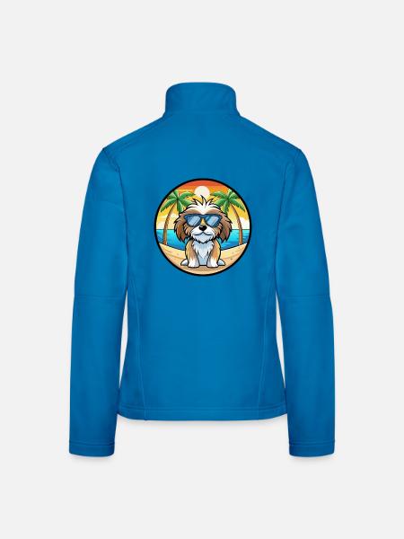 Tibetische Kyi Apso Hunderasse Cartoon Sonnenbrille Strand - Frauen Softshelljacke - Lichtblau - Hinten