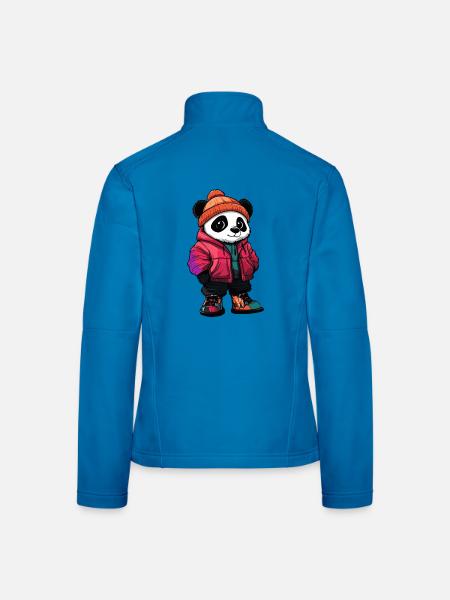 Panda mit Winterjacke und Mütze - Frauen Softshelljacke - Lichtblau - Hinten
