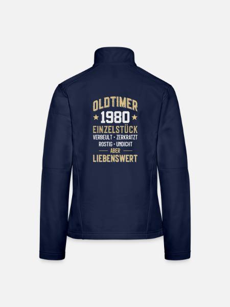 LUSTIG 46. GEBURTSTAG OLDTIMER 1980 EINZELSTÜCK - Frauen Softshelljacke - Navy - Hinten
