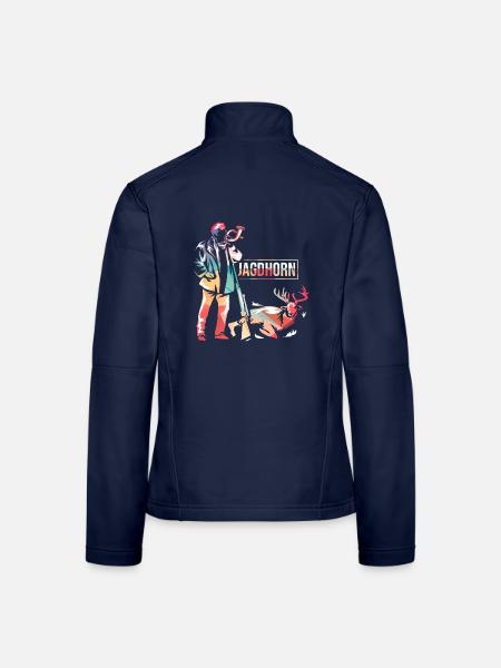 Schwungvolles Jagdhorn Jagdfanfare - Frauen Softshelljacke - Navy - Hinten