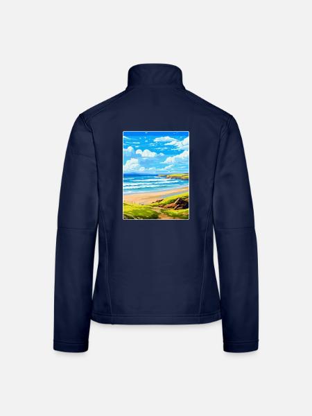 Constantine Bay Cornwall England Vereinigtes Königreich Reiseposter - Frauen Softshelljacke - Navy - Hinten
