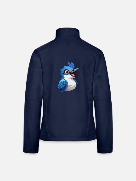 Blauer Eichelhäher Karikatur Kawaii Aquarellillustration - Frauen Softshelljacke - Navy - Hinten