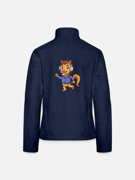 Pferd Lustige Zeichentrickfigur Kopfhörer Musik - Frauen Softshelljacke - Navy - Hinten