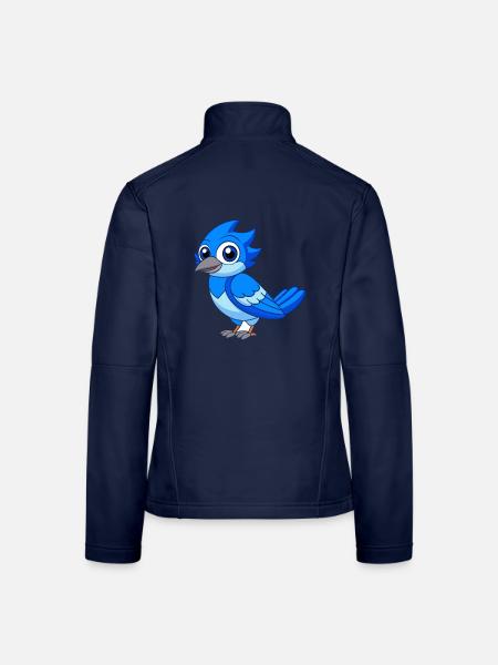 Blue Jay Niedliche Maskottchen Zeichentrickfigur Kawaii - Frauen Softshelljacke - Navy - Hinten