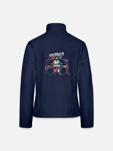 Donnernder Schlagzeuger Trommelsolo - Frauen Softshelljacke - Navy - Hinten