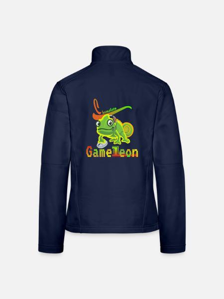 Game Leon . Chamäleon mit Mouse und Headset. - Frauen Softshelljacke - Navy - Hinten