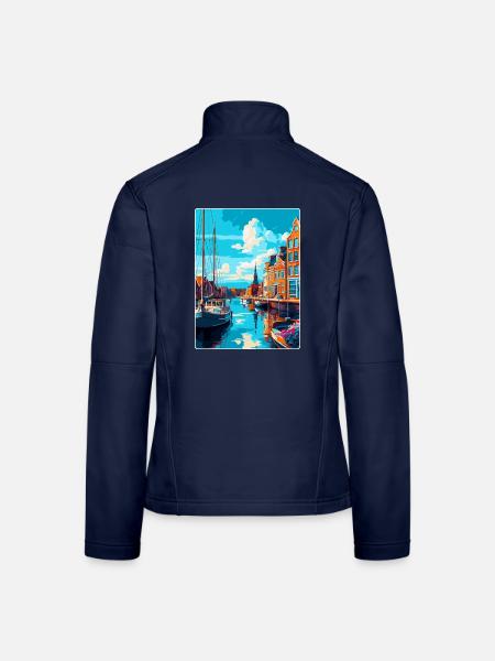 Dordrecht Niederlande Vintage Reiseposter WPA - Frauen Softshelljacke - Navy - Hinten