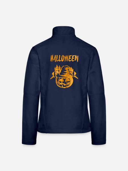 Halloween Kürbis Handabdruck - Frauen Softshelljacke - Navy - Hinten