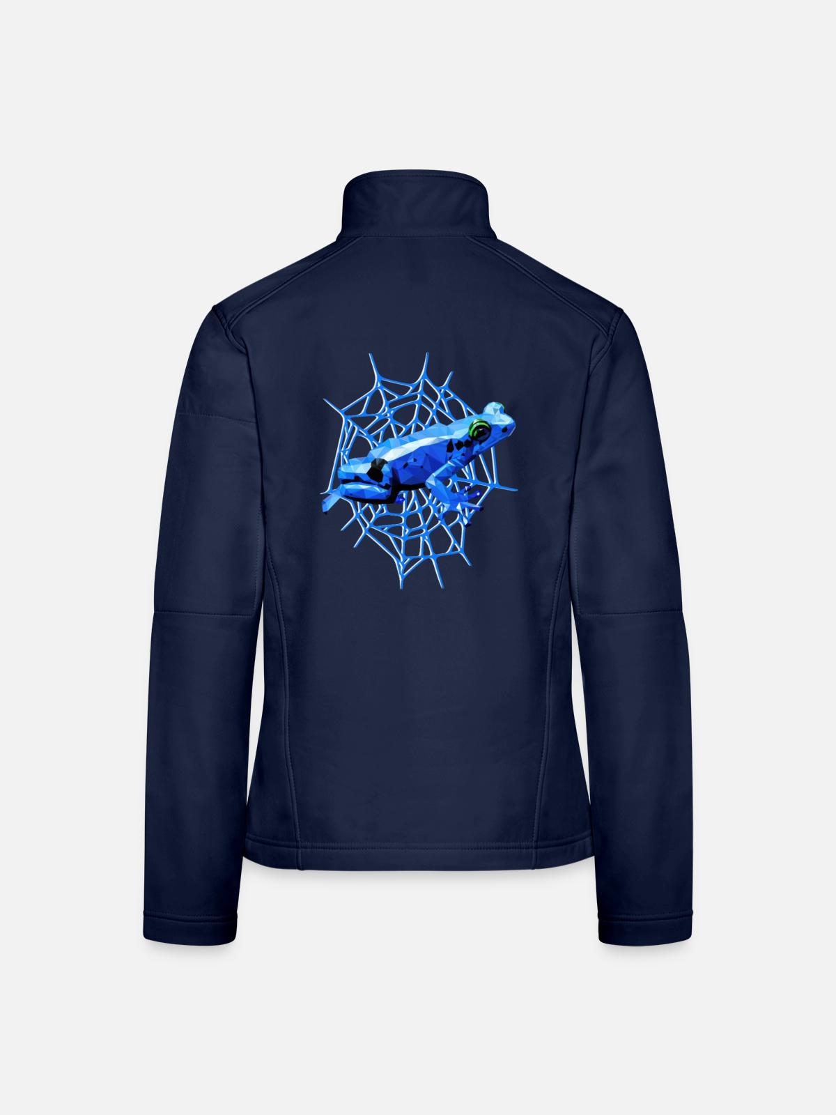 Pfeilgiftfrosch mit Spinnennetz, blauer Frosch - Frauen Softshelljacke - Navy - Hinten