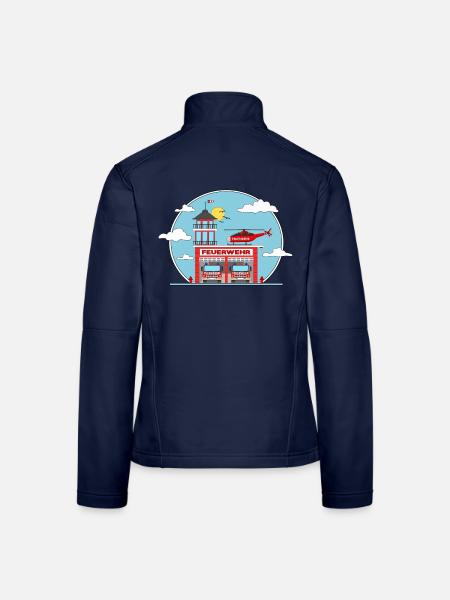 Feuerwehrstation Hubschrauber und Feuerwehrauto - Frauen Softshelljacke - Navy - Hinten