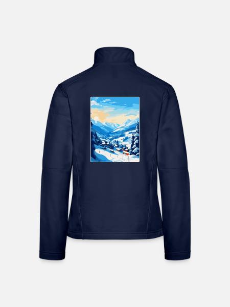 Saalbach Österreich Vintage Reiseplakat Souvenir - Frauen Softshelljacke - Navy - Hinten