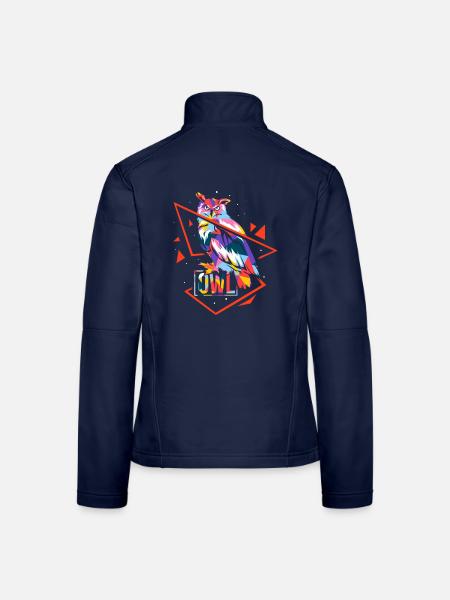 Geometrische Nachteule Jägerin - Frauen Softshelljacke - Navy - Hinten