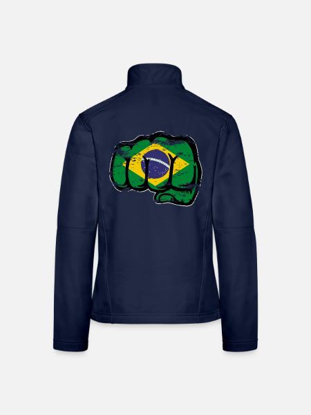Brasilien Flagge Hand Faust used - Frauen Softshelljacke - Navy - Hinten