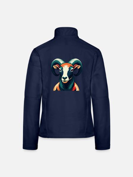 Ram Cartoon Figur Buntes Haustier Tier - Frauen Softshelljacke - Navy - Hinten