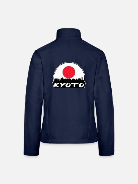 Kyoto Japan Flagge Skyline Silhouette Reisen - Frauen Softshelljacke - Navy - Hinten