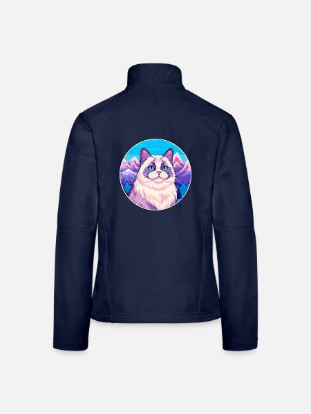 Birmakatze Bunte Karikatur Aquarell Illustration - Frauen Softshelljacke - Navy