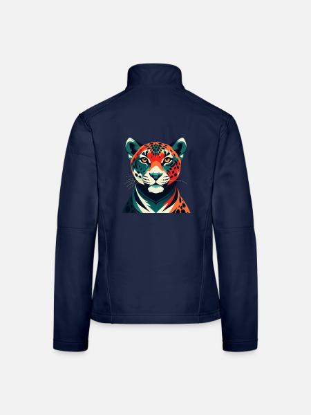Léopard Dessin animé Personnage Animal de compagnie coloré - Veste en tissu softshell Femme - bleu marine - Dos