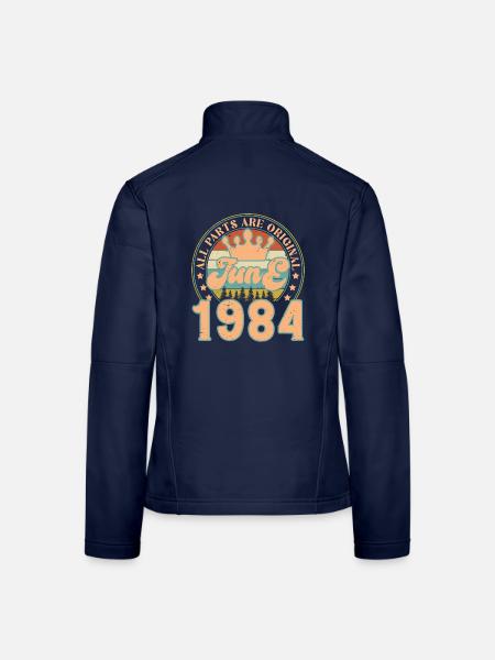 Juni 1984. Juni 1984 Geburtstagsgeschenk. Juni - Frauen Softshelljacke - Navy - Hinten