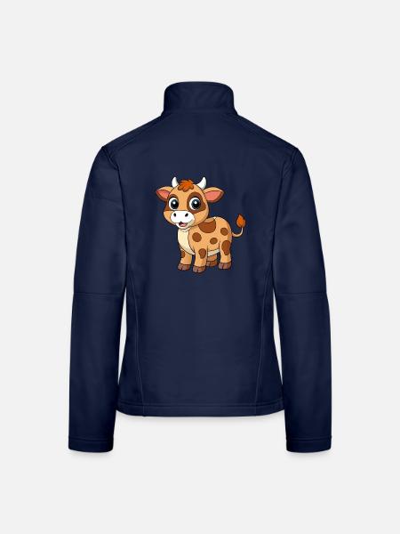 Cow Cute Mascot Cartoon Character Kawaii - Women's Softshell Jacket - navy - Back