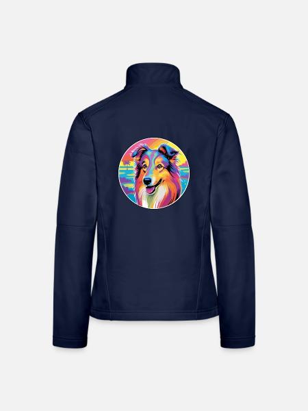 Rauer Collie Hund Rasse Bunte Karikatur Aquarell - Frauen Softshelljacke - Navy - Hinten