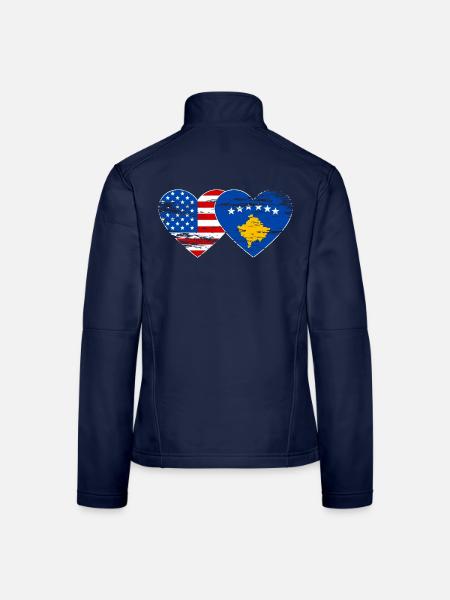 USA Kosovo Flagge Herz used - Frauen Softshelljacke - Navy - Hinten