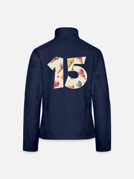 EISCREME NUMMER 15 JAHRE EIS 15. GEBURTSTAG - Frauen Softshelljacke - Navy - Hinten