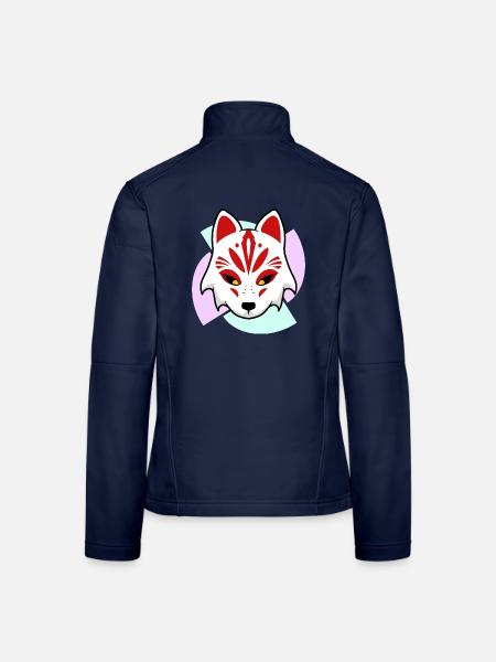 Rote Kitsune Maske - Tribal Muster - Frauen Softshelljacke - Navy - Hinten