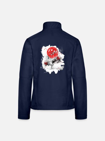 Der Kran Tsuru symbolisiert die Langlebigkeit in Japan - Frauen Softshelljacke - Navy - Hinten