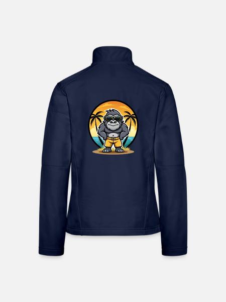 Gorilla Lustige Cartoon Sommer Strand Sonnenbrille Cool - Frauen Softshelljacke - Navy - Hinten