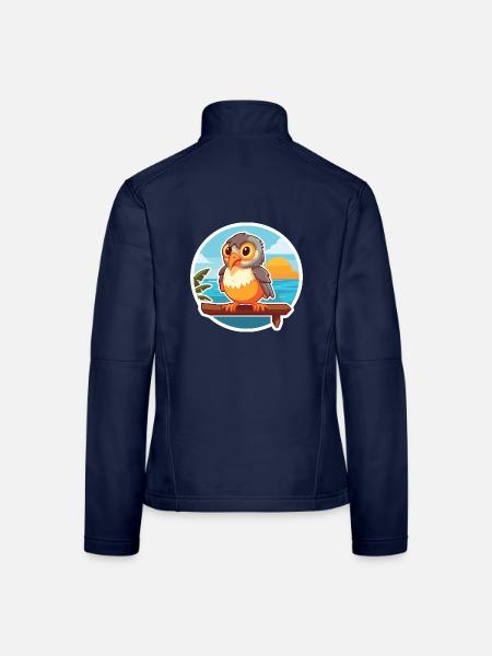 Kuckuck lustige Karikatur Kawaii Strand Illustration - Frauen Softshelljacke - Navy - Hinten