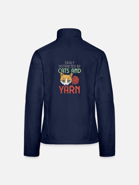 Katze Garn Häkeln - Frauen Softshelljacke - Navy - Hinten
