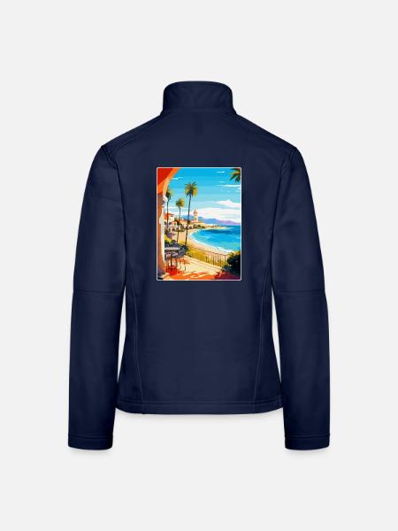 Costa Del Sol Spanien Vintage Reiseplakat Souvenir - Frauen Softshelljacke - Navy - Hinten