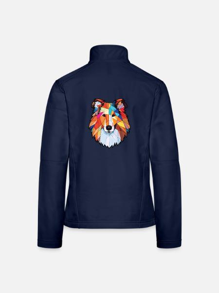 Raue Collie-Hunderasse Aquarell-Illustration - Frauen Softshelljacke - Navy - Hinten