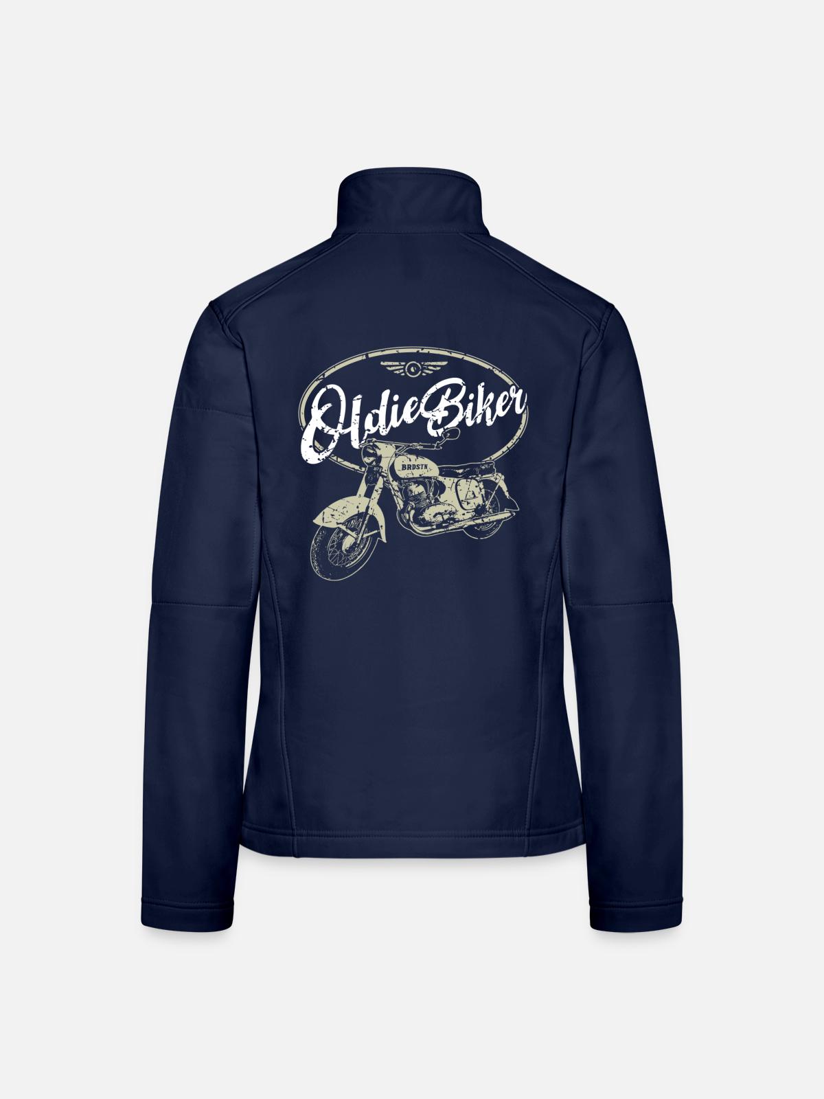 Oldtimer Motorrad - Oldie Biker - Frauen Softshelljacke - Navy - Hinten