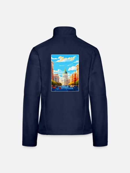 Madrid Spanien Vintage Reiseplakat WPA Souvenir - Frauen Softshelljacke - Navy - Hinten