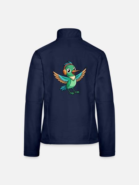 Kolibri Lustige Cartoon Tier Kopfhörer Musik - Frauen Softshelljacke - Navy - Hinten