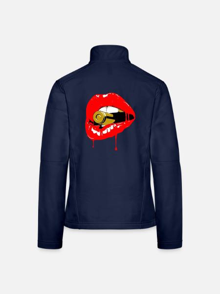 Red Lips Bite Bullet Pop Art - Frauen Softshelljacke - Navy - Hinten