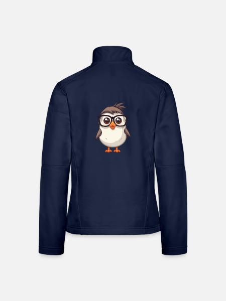 Spatz mit Brille Cartoon Kawaii Illustration - Frauen Softshelljacke - Navy - Hinten