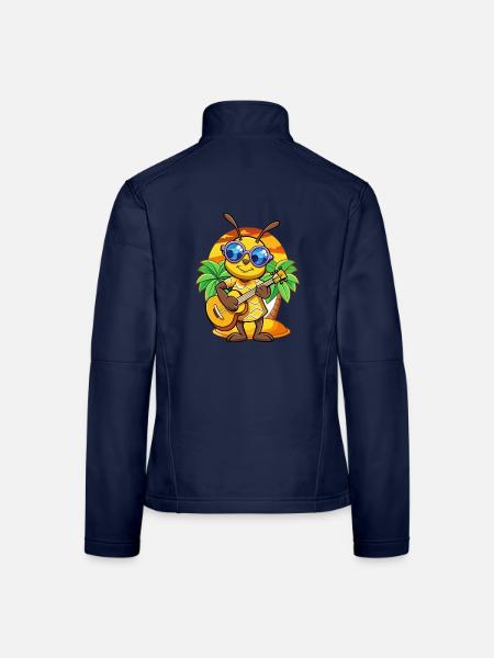 Funny Bee Cartoon Summer Beach Sunglasses Guitar - Women's Softshell Jacket - navy - Back