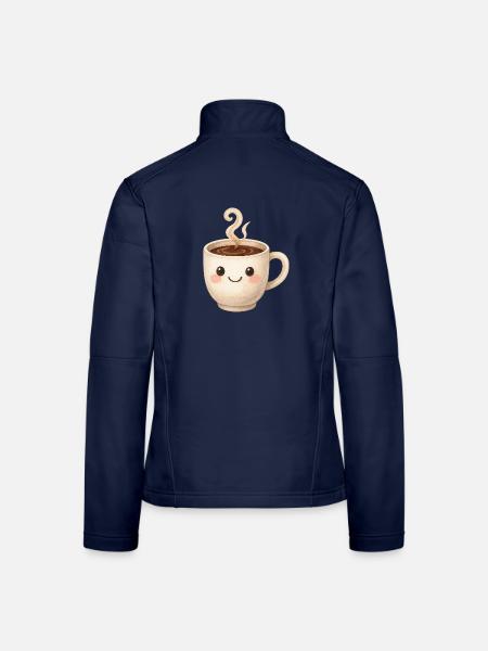 Süßer Kaffeebecher mit Gesicht – Aquarell-Stil - Frauen Softshelljacke - Navy