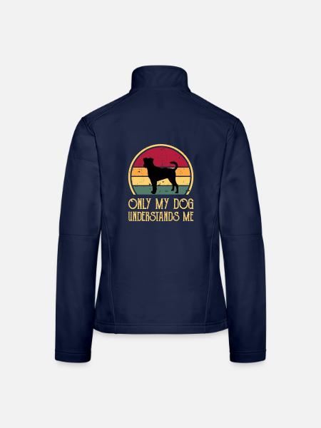 Dänischer schwedischer Bauernhund Hund Silhouette Retro Sonnenuntergang - Frauen Softshelljacke - Navy - Hinten