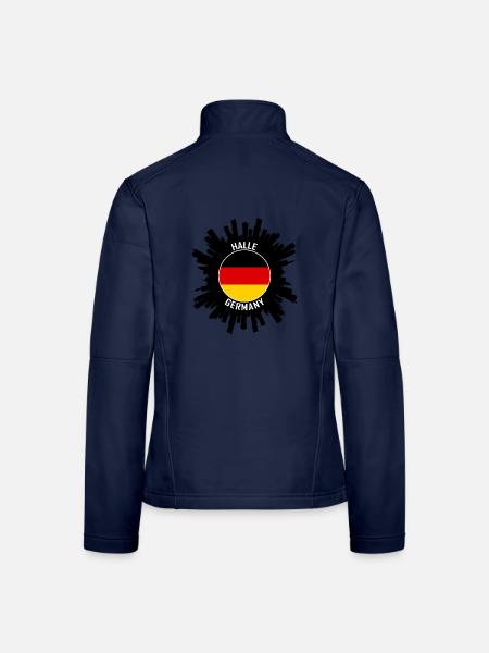 Halle Skyline Deutschland Flagge Reise-Souvenir - Frauen Softshelljacke - Navy - Hinten