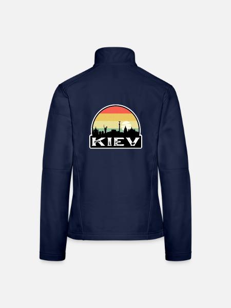 Kiew Ukraine Flagge Skyline Reisesouvenir - Frauen Softshelljacke - Navy - Hinten