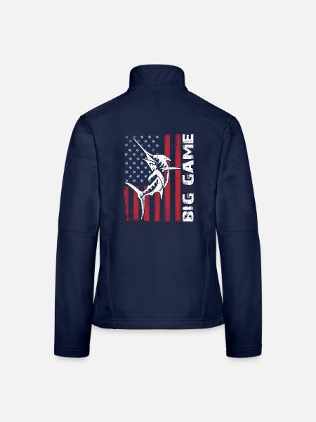 Marlin sauteur avec drapeau américain Pêche en haute mer - Veste en tissu softshell Femme - bleu marine - Dos
