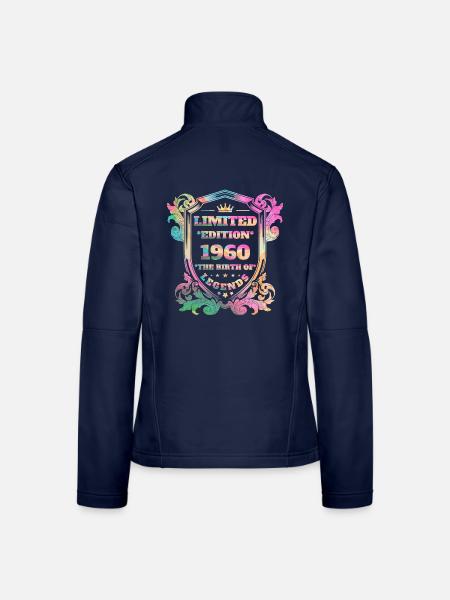 1960 Geburtstag Jahrgang Vintage Regenbogenfarben - Frauen Softshelljacke - Navy - Hinten