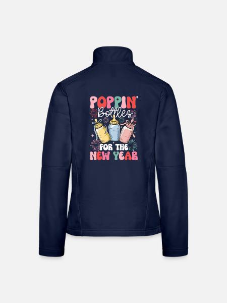 Knallende Flaschen für das neue Jahr, Boho-Blumen-Neugeborenen-Intensivstation - Frauen Softshelljacke - Navy