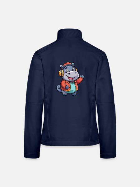 Nilpferd Lustige Zeichentrickfigur Kopfhörer Musik - Frauen Softshelljacke - Navy - Hinten