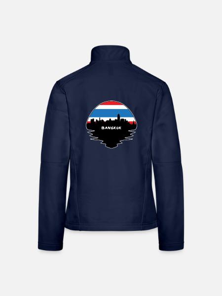 Bangkok Thailand Flagge Skyline Silhouette Reisen - Frauen Softshelljacke - Navy - Hinten