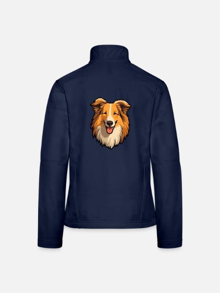 Rauer Collie Hund Rasse Cartoon Kawaii Illustration - Frauen Softshelljacke - Navy - Hinten